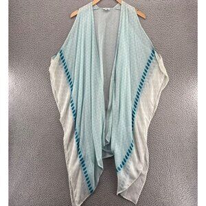 Elizabeth Gillett Top Womens OS Blue Pattern Kimono Cold Shoulder 3/4 Sleeves